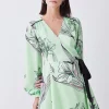 Top 10 🔥 Karen Millen Petite Floral 🔨 Hammered Satin Woven Wrap Mini 👗 Dress 😍 -OCCASION DRESSES Sale2023 bkk08263 green xl