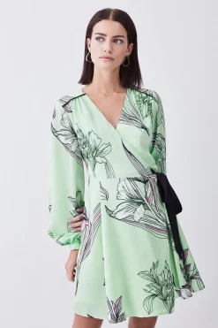 Top 10 🔥 Karen Millen Petite Floral 🔨 Hammered Satin Woven Wrap Mini 👗 Dress 😍