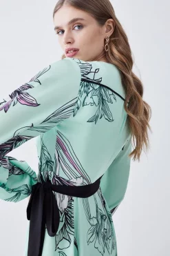 Flash Sale ❤️ Karen Millen Floral 🔨 Hammered Satin Woven Wrap Mini 👗 Dress 🌟 -OCCASION DRESSES Sale2023 bkk08264 green xl 4