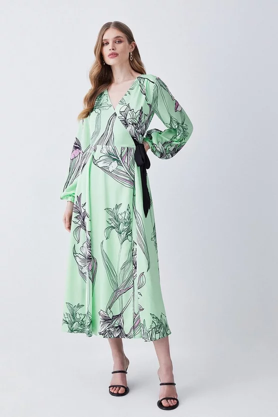 Best Sale โ๏ธ Karen Millen Floral ๐จ Hammered Satin Woven Wrap Midi ๐ Dress ๐ 3 Best Sale โ๏ธ Karen Millen Floral ๐จ Hammered Satin Woven Wrap Midi ๐ Dress ๐