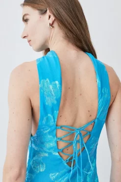 Deals 😉 Karen Millen Metallic Iridescent Halter Column Midi 👗 Dress 💯 -OCCASION DRESSES Sale2023 bkk08288 blue xl 4