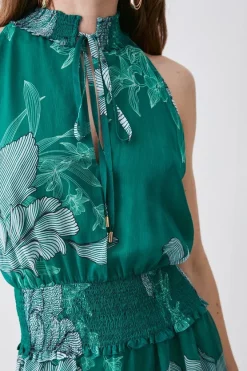 Coupon ✨ Karen Millen Floral Bloom Shirred Halter Woven Mini 👗 Dress 😀 -OCCASION DRESSES Sale2023 bkk08313 green xl 2