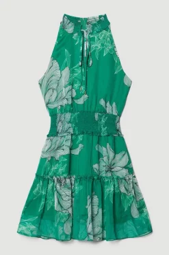 Coupon ✨ Karen Millen Floral Bloom Shirred Halter Woven Mini 👗 Dress 😀 -OCCASION DRESSES Sale2023 bkk08313 green xl 3