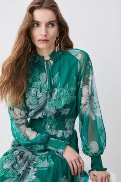 Flash Sale 🎉 Karen Millen Floral Bloom Shirred Detail Woven Maxi 👗 Dress 🌟 -OCCASION DRESSES Sale2023 bkk08323 green xl 2