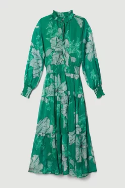 Flash Sale 🎉 Karen Millen Floral Bloom Shirred Detail Woven Maxi 👗 Dress 🌟 -OCCASION DRESSES Sale2023 bkk08323 green xl 3