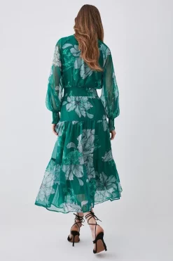 Flash Sale 🎉 Karen Millen Floral Bloom Shirred Detail Woven Maxi 👗 Dress 🌟 -OCCASION DRESSES Sale2023 bkk08323 green xl 4