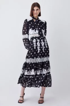 Outlet ๐ Karen Millen Polka Dot Mix Lace & Embroidery Maxi ๐ Dress โ