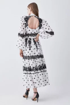 Hot Sale 🥰 Karen Millen Tall Polka Dot Mix Lace & Embroidery Maxi 👗 Dress 🎉 -OCCASION DRESSES Sale2023 bkk08347 white xl 2