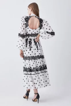 Best Sale 🥰 Karen Millen Polka Dot Mix Lace & Embroidery Maxi 👗 Dress 🎁 -OCCASION DRESSES Sale2023 bkk08348 white xl 2