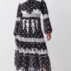 Promo 😀 Karen Millen Plus Size Polka Dot Mix Lace & Embroidery Maxi 👗 Dress 😀 -OCCASION DRESSES Sale2023 bkk08349 black xl