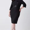 Promo ⌛ Karen Millen Plus Size Structured Crepe Strong Shoulder Midi 👗 Dress 🧨 -OCCASION DRESSES Sale2023 bkk08356 black xl