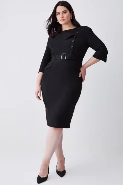 Promo โ Karen Millen Plus Size Structured Crepe Strong Shoulder Midi ๐ Dress ๐งจ