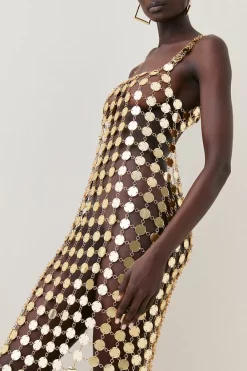 New 🌟 Karen Millen Mirrored Disc Side Split Maxi 👗 Dress 😉 -OCCASION DRESSES Sale2023 bkk08365 gold xl 4