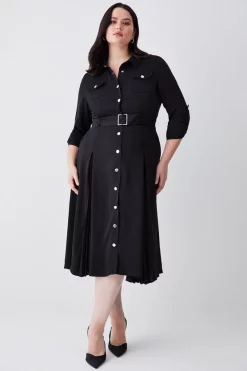 Brand new ๐ Karen Millen Plus Size Soft Tailored Pleat Panel Sleeved Belted Midi ๐ Dress ๐งจ