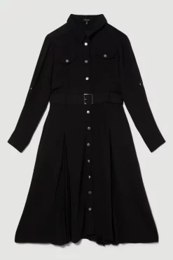 Brand new 🌟 Karen Millen Plus Size Soft Tailored Pleat Panel Sleeved Belted Midi 👗 Dress 🧨 -OCCASION DRESSES Sale2023 bkk08382 black xl 3