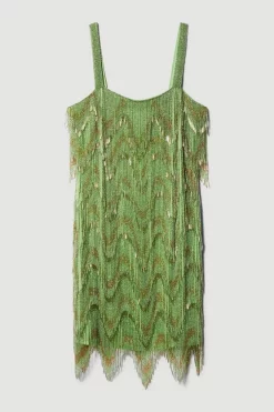 Cheap 🌟 Karen Millen Square Neck Embellished Fringed Mini 👗 Dress 🤩 -OCCASION DRESSES Sale2023 bkk08390 green xl 3