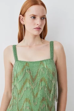 Cheap 🌟 Karen Millen Square Neck Embellished Fringed Mini 👗 Dress 🤩 -OCCASION DRESSES Sale2023 bkk08390 green xl 5
