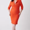 Top 10 💯 Karen Millen Plus Size Compact Crepe Wrap Waist Pencil Midi 👗 Dress 🌟 -OCCASION DRESSES Sale2023 bkk08594 orange xl