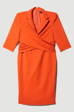 Top 10 💯 Karen Millen Plus Size Compact Crepe Wrap Waist Pencil Midi 👗 Dress 🌟 -OCCASION DRESSES Sale2023 bkk08594 orange xl 3