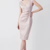 Hot Sale 🔥 Karen Millen Italian Structured Satin Off The Shoulder Pencil Midi 👗 Dress 🎁 -OCCASION DRESSES Sale2023 bkk08622 blush xl