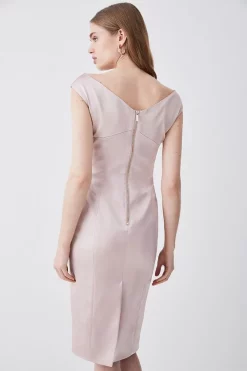 Hot Sale 🔥 Karen Millen Italian Structured Satin Off The Shoulder Pencil Midi 👗 Dress 🎁 -OCCASION DRESSES Sale2023 bkk08622 blush xl 2
