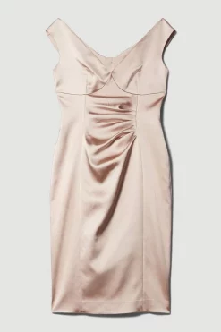 Hot Sale 🔥 Karen Millen Italian Structured Satin Off The Shoulder Pencil Midi 👗 Dress 🎁 -OCCASION DRESSES Sale2023 bkk08622 blush xl 3