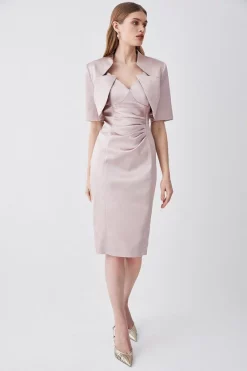 Hot Sale 🔥 Karen Millen Italian Structured Satin Off The Shoulder Pencil Midi 👗 Dress 🎁 -OCCASION DRESSES Sale2023 bkk08622 blush xl 4