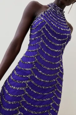 Promo 😍 Karen Millen Tall Draped Beaded High Neck Mini 👗 Dress 😍 -OCCASION DRESSES Sale2023 bkk08630 electric20blue xl 4