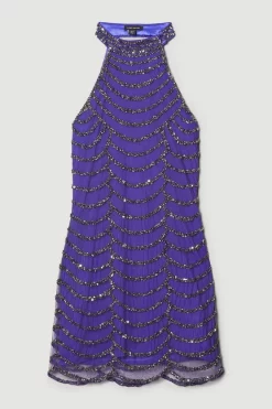 Promo 😍 Karen Millen Tall Draped Beaded High Neck Mini 👗 Dress 😍 -OCCASION DRESSES Sale2023 bkk08630 electric20blue xl 5