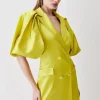 Best Sale 💯 Karen Millen Italian Structured Satin Statement Sleeve Double Breasted Mini 👗 Dress 🎉 -OCCASION DRESSES Sale2023 bkk08636 lime20yellow xl