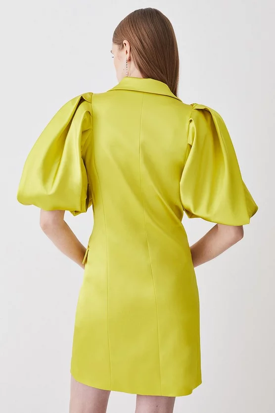 Best Sale 💯 Karen Millen Italian Structured Satin Statement Sleeve Double Breasted Mini 👗 Dress 🎉 5 Best Sale 💯 Karen Millen Italian Structured Satin Statement Sleeve Double Breasted Mini 👗 Dress 🎉 - Image 3