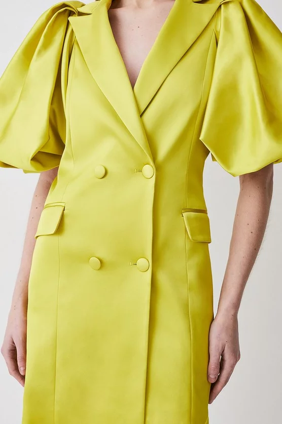 Best Sale 💯 Karen Millen Italian Structured Satin Statement Sleeve Double Breasted Mini 👗 Dress 🎉 7 Best Sale 💯 Karen Millen Italian Structured Satin Statement Sleeve Double Breasted Mini 👗 Dress 🎉 - Image 5