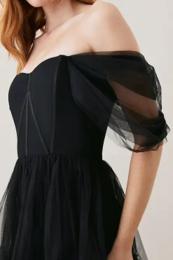 Hot Sale ⌛ Karen Millen Lydia Millen Corset Detail Tulle Tiered Woven 👗 Dress 🧨 -OCCASION DRESSES Sale2023 bkk08669 black xl 3