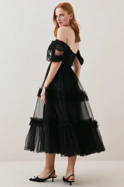 Hot Sale ⌛ Karen Millen Lydia Millen Corset Detail Tulle Tiered Woven 👗 Dress 🧨 -OCCASION DRESSES Sale2023 bkk08669 black xl 4