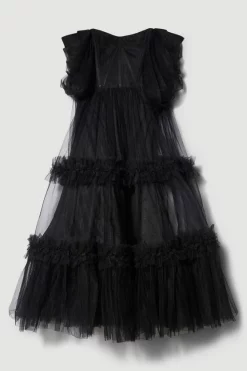 Hot Sale ⌛ Karen Millen Lydia Millen Corset Detail Tulle Tiered Woven 👗 Dress 🧨 -OCCASION DRESSES Sale2023 bkk08669 black xl 5