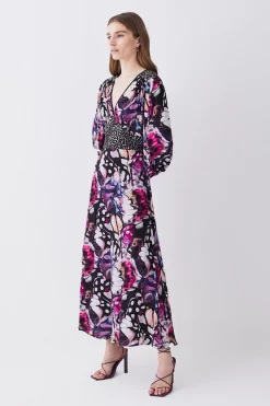 Wholesale 💯 Karen Millen Butterfly Print Plunge Neck Woven Midi 👗 Dress 🔔