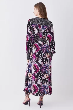 Wholesale 💯 Karen Millen Butterfly Print Plunge Neck Woven Midi 👗 Dress 🔔 -OCCASION DRESSES Sale2023 bkk08877 purple xl 2