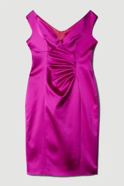 Promo 🔥 Karen Millen Petite Italian Structured Satin Off The Shoulder Pencil Midi 👗 Dress ✔️ -OCCASION DRESSES Sale2023 bkk08912 magenta xl 3