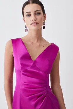 Promo 🔥 Karen Millen Petite Italian Structured Satin Off The Shoulder Pencil Midi 👗 Dress ✔️ -OCCASION DRESSES Sale2023 bkk08912 magenta xl 4
