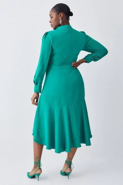 Brand new 🔥 Karen Millen Plus Size Soft Tailored High Low Sleeved Midi 👗 Dress 👏 -OCCASION DRESSES Sale2023 bkk08966 green xl 2