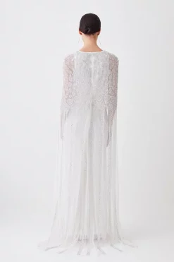 Wholesale 🤩 Karen Millen Petite Premium Embellished Caped Maxi 👗 Dress ✔️ -OCCASION DRESSES Sale2023 bkk09251 ivory xl 2