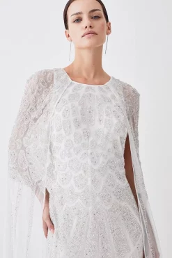 Wholesale 🤩 Karen Millen Petite Premium Embellished Caped Maxi 👗 Dress ✔️ -OCCASION DRESSES Sale2023 bkk09251 ivory xl 4