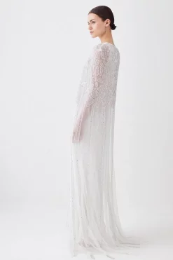 Wholesale 🤩 Karen Millen Petite Premium Embellished Caped Maxi 👗 Dress ✔️ -OCCASION DRESSES Sale2023 bkk09251 ivory xl 5
