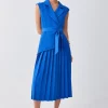 Cheapest 👍 Karen Millen Petite Military Pleat Short Sleeve Midi 👗 Dress ✔️ -OCCASION DRESSES Sale2023 bkk09401 cobalt xl