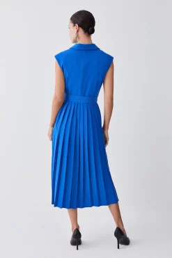Cheapest 👍 Karen Millen Petite Military Pleat Short Sleeve Midi 👗 Dress ✔️ -OCCASION DRESSES Sale2023 bkk09401 cobalt xl 2