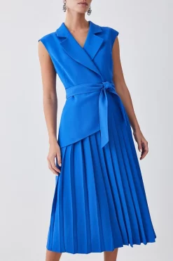 Cheapest 👍 Karen Millen Petite Military Pleat Short Sleeve Midi 👗 Dress ✔️ -OCCASION DRESSES Sale2023 bkk09401 cobalt xl 4