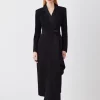 Best Sale ⭐ Karen Millen Drape Belted Long Sleeve Soft Tailored Midi 👗 Dress 🧥 Coat 😀