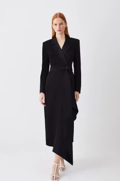 Best Sale ⭐ Karen Millen Drape Belted Long Sleeve Soft Tailored Midi 👗 Dress 🧥 Coat 😀