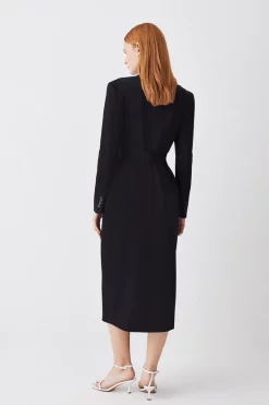 Best Sale ⭐ Karen Millen Drape Belted Long Sleeve Soft Tailored Midi 👗 Dress 🧥 Coat 😀 -OCCASION DRESSES Sale2023 bkk09631 black xl 2