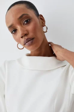 Deals 🌟 Karen Millen Structured Crepe Roll Neck Dip Hem Midi 👗 Dress 👍 -OCCASION DRESSES Sale2023 bkk09708 ivory xl 4